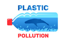 Plastic  Pollution Ecology    Underwater Whale Sinking Waste Floating In Bottle Vector Illustration