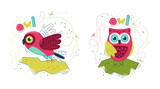 Fototapeta Pokój dzieciecy - Cute owl in flat style - set of prints. Vector illustration in Scandinavian style. Concept for children, baby print.
