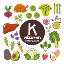 Food Products With High Levels Of Vitamin K (Phylloquinone). Cooking Ingredients. Vegetables, Fruits, Eggs, Meat, Oil.