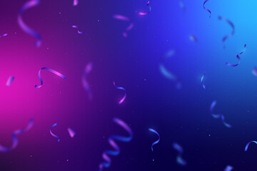 Sticker - Abstract gradient banner with blurred confetti. Fluid neon wallpaper. Vector futuristic background. Ribbons motion blur effect.