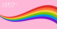 Pride Banner With LGBTQ Rainbow Flag Wave. Pride Month Web Banner Vector Illustration. Pride Rainbow Flag Wave Design Element On Pink Background For LGBTQ  Pride Month