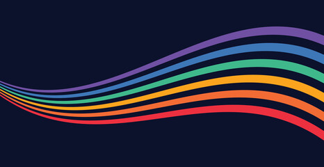 Wall Mural - LGBT Pride Flag Wave Background. LGBTQ Gay Pride Neon Rainbow Flag Illustration Isolated on Dark Blue Background. Vector Banner Template for Pride Month