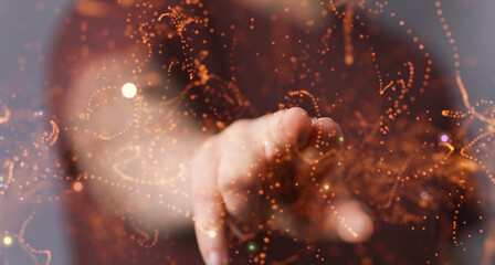 Businessman using data network with his fingers