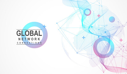 Global network connection concept. Big data visualization. Social network communication in the global computer networks. Internet technology. Business. Science. Vector illustration