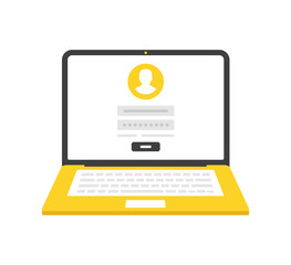 Wall Mural - laptop and login form on screen. flat vector illustration. sign in, log in, registration form. moder