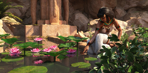 Wall Mural - at the lotus pond, 3d CG