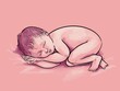 Illustrated beautiful newborn baby sleeping in fetal position, peaceful, still