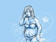 Illustrated emotion, a woman suffers from postpartum depression and body image struggles after baby loss