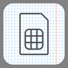 Sim card simple icon. Flat desing. On graph paper. Grey background.ai