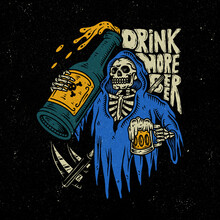 Grim Reaper Drink More Beer Illustration.