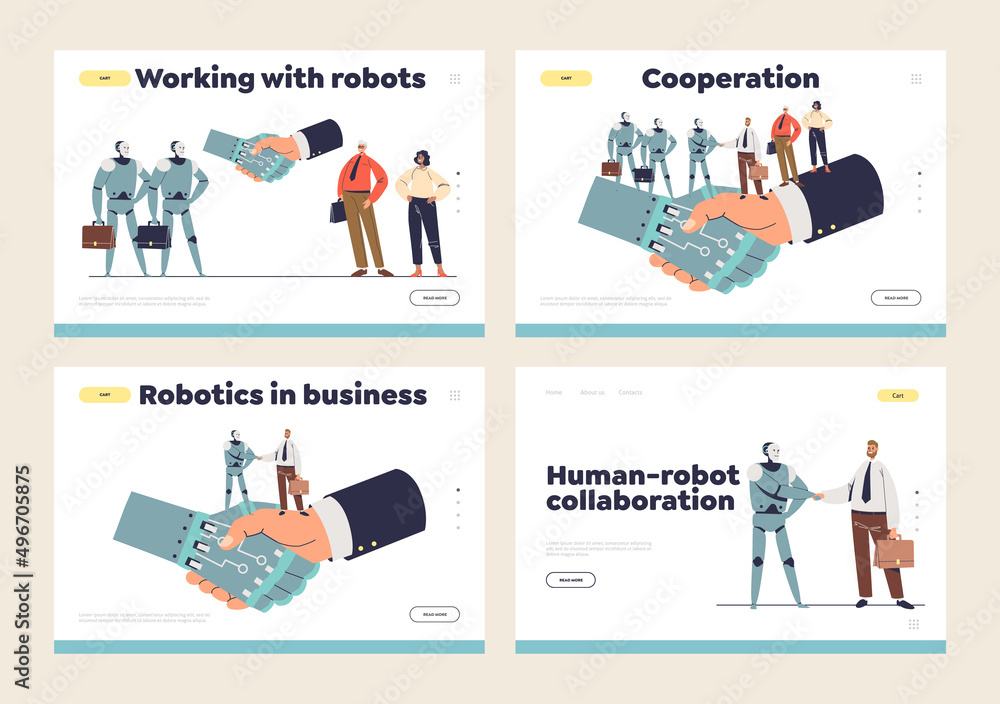 Human and robot cooperation landing pages set with robotics and people ...