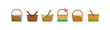 Picnic empty basket vector icon, Easter wicker hamper set isolated on white background. Cartoon illustration