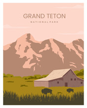 Grand Teton National Park Landscape Background. Travel To Wyoming Suitable For Poster, Postcard, Art Print, 
