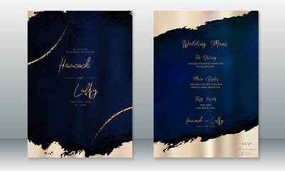 Poster - Wedding invitation card luxury design template with dark blue and grunge background