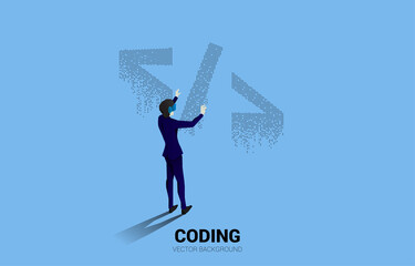 Wall Mural - silhouette man wear vr glasses software development programming tag with pixel style. concept of dig