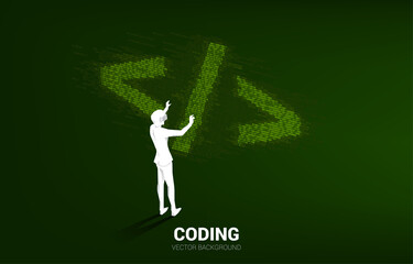 Wall Mural - silhouette man wear vr glasses software development programming tag with one and zero digit matrix s