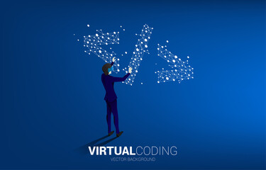 Wall Mural - silhouette man wear vr glasses software development programming tag with polygon dot connect line. c