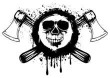 Vector Illustration Grunge Skull In Frame With Crossed Axes