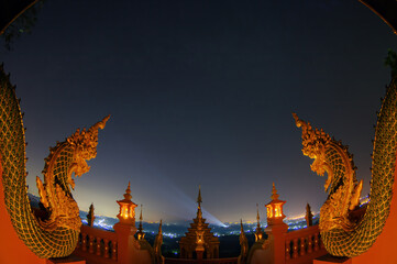 Wall Mural - beautiful landscape at night and viewpoint of wat phra that doi phra chan mae tha lampang, thailand,
