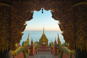 Wall Mural - morning view with sae of fogs at wat phra that doi phra chan, lampang, thailand.