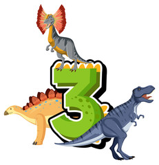 Wall Mural - Eight dinosaurs with number three cartoon