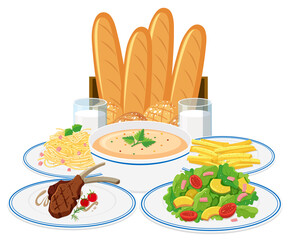 Wall Mural - Breakfast set on white background