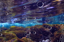 Underwater Fresh Water Landscape, Mountain Lake Ecosystem Background In Summer, Under Water View