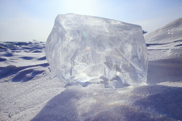 piece of ice baikal on ice, nature winter season crystal water transparent outdoor