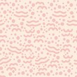 pink dots and waves on light beige, hand drawn seamless pattern in modern doodle style