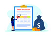 © Creativa Images - Grant application vector concept. Young woman checking grant application on the clipboard while looking with magnifying glass