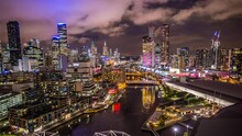 Best View Of Melbourne City Australia Overlooking At Yarra River All The High Ride Buildings Rialto Towers Crown Casino South Wharf Docklands Eureka Tower Polly Woodside Timelapse
