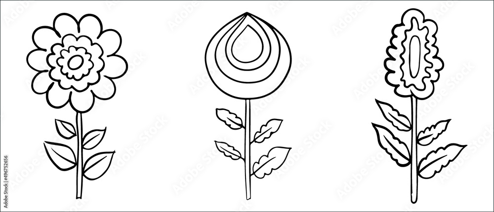 Hand drawn flower coloring page line art vector blank printable design ...