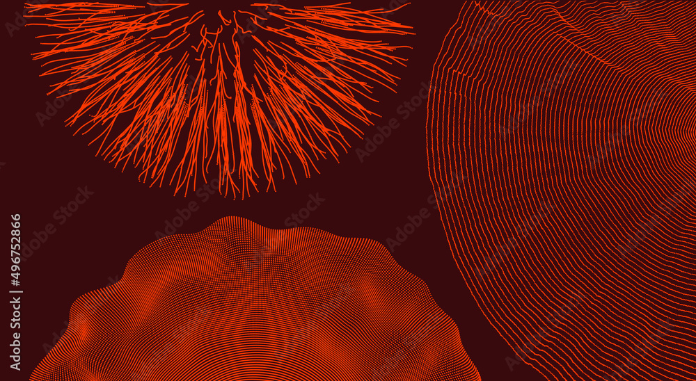 Abstract background with dynamic particles. Circular grid pattern. 3d ...