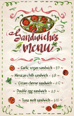 Wall Mural - Sandwiches display menu, hand drawn vector graphic sketch illustration mockup