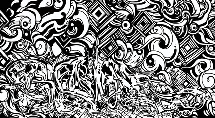 Wall Mural - Black and white abstract pattern on black background, abstract design and background