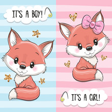 Baby Shower Greeting Card With Foxes