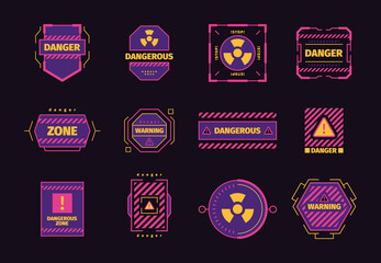 Danger hud. Ui attention elements virus attack radar danger biohazard warning red frames with place for text garish vector templates futuristic graphics