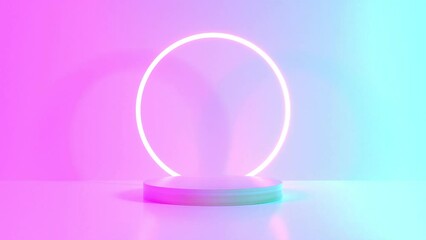 Wall Mural - product stand blue pink violet neon abstract background, studio modern ultraviolet light, room paste