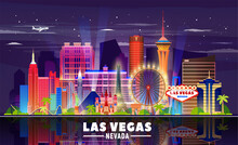 Las Vegas Skyline With Panorama In White Background. Vector Illustration. Business Travel And Tourism Concept With Modern Buildings. Image For Banner Or Web Site.