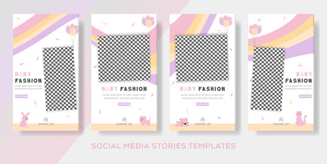Baby clothes banner template for stories post. premium vector