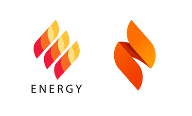 energy flame logo vector or gas ignite abstract logotype orange red yellow color 3d design isolated,