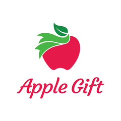 Wall Mural - apple gift logo design with flat red and green color style