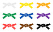 Set with belts karate on white background. Full Collection of martial arts belts. Vector 10 EPS.