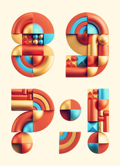 Wall Mural - 3d rendering of colorful font made of abstract geometric shapes