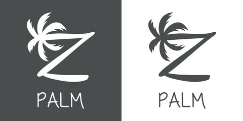 Sticker - Logotipo texto Palm con letra Z en tipografía con forma de silueta de palmera en fondo gris y fondo blanco