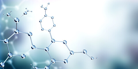 Wall Mural - horizontal banner with models of abstract molecular structure. science or education background with 