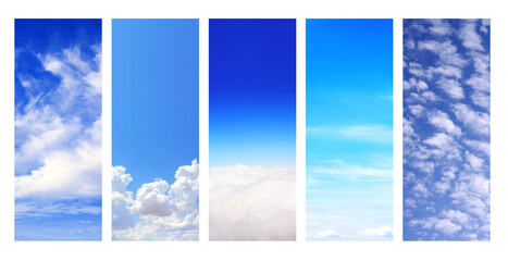 Collection of vertical banner with white clouds in the blue sky