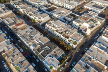 Aerial Top Down View Of Buildings Rooftop In Playa Blanca, Lanzarote, Canary Islands, Spain.