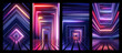 3d render, set of assorted abstract neon backgrounds with colorful glowing lines, vertical wallpaper collection