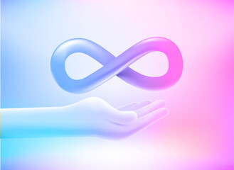 Aufkleber - Human hand get an Infinity sign. 3d vector illustration with holographic effect